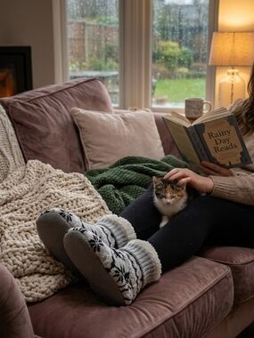 7.5 Women's Cozy Knitted Slipper Sock Boots in Gray and White
